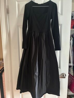Mustard Seed Black Long Sleeve Square Neck Maxi Dress